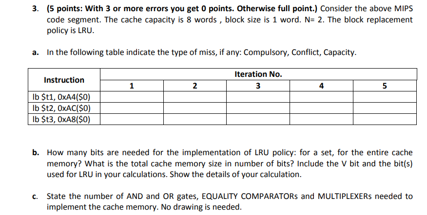 1 MIPS code segment. (Remember MIPS memory size is 4 GB.) Cache