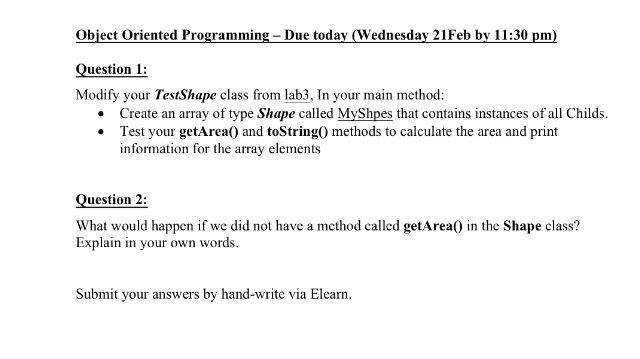 ((java)) language & Object Oriented Programming 14011102-4 Lab#3 Consider the inheritance hierarchy