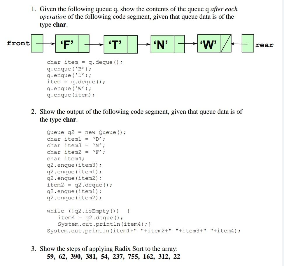 Data Structures (Java) Please solve it on a sheet of paper 1.