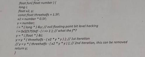  what the code below explains float funi Moat number) long float