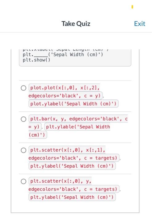 and proper labels for each axis. plot,plot (x[:,0],x[:,2], edgecolors= "black', c=y) plot.ylabel