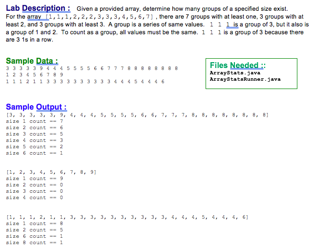  Lab Description: Given a provided array, determine how many groups of
