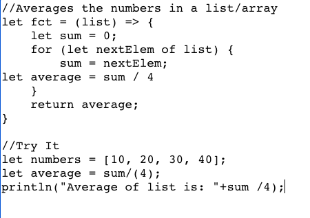 I am trying to create a code to average the sum of