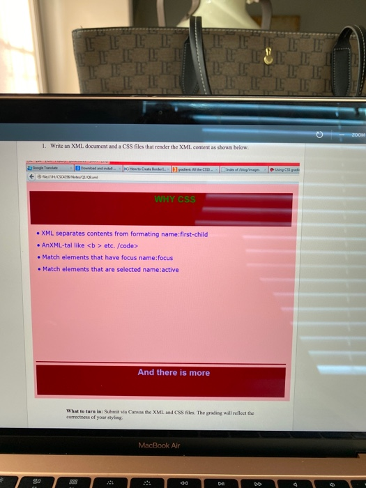 write an xml document and css files that render the xml content