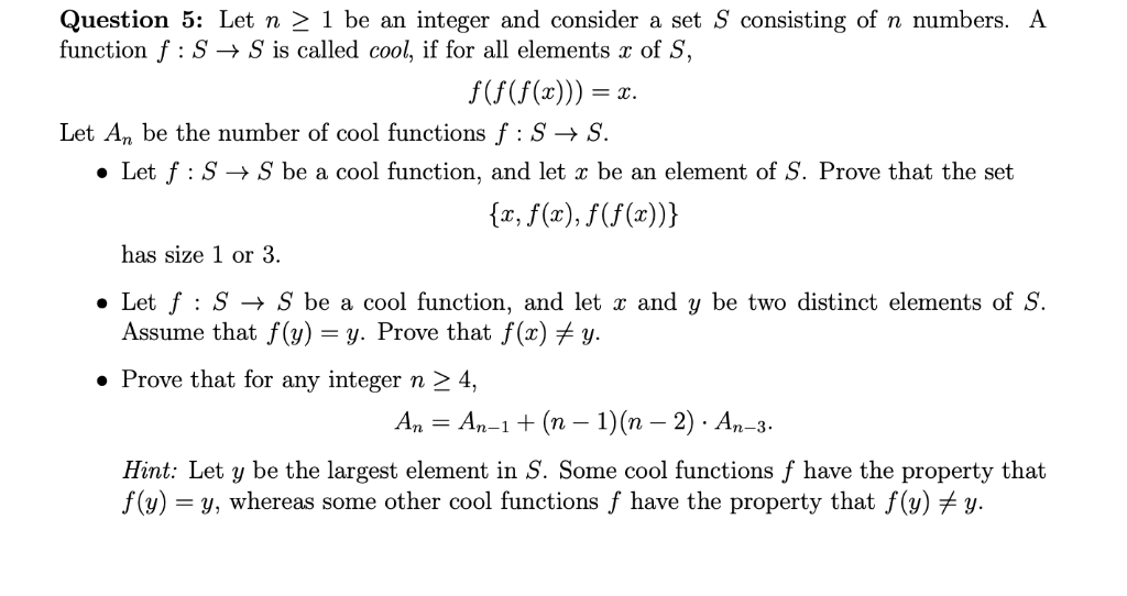  Question 5: Let n 2 1 be an integer and consider