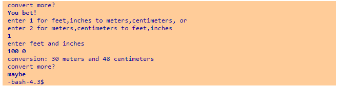 or from meters and centimeters to feet and inches. The program then