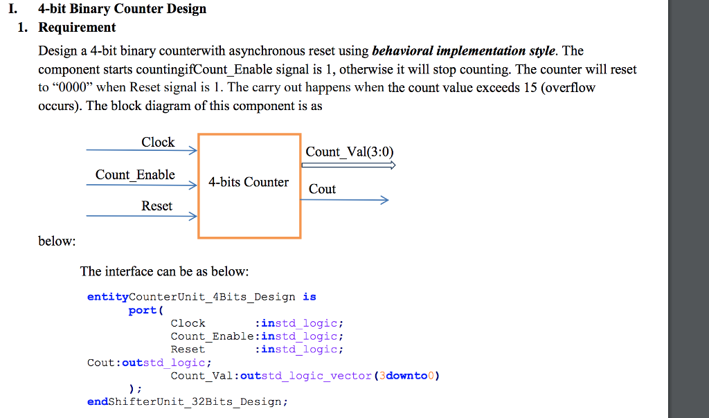 Computer architecture. Working VHDL code with Test cases please! I. 4-bit Binary