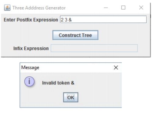 of unsigned integers in postfix notation in which the tokens are separated
