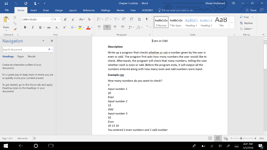  Write a program that checks wether the or not a number