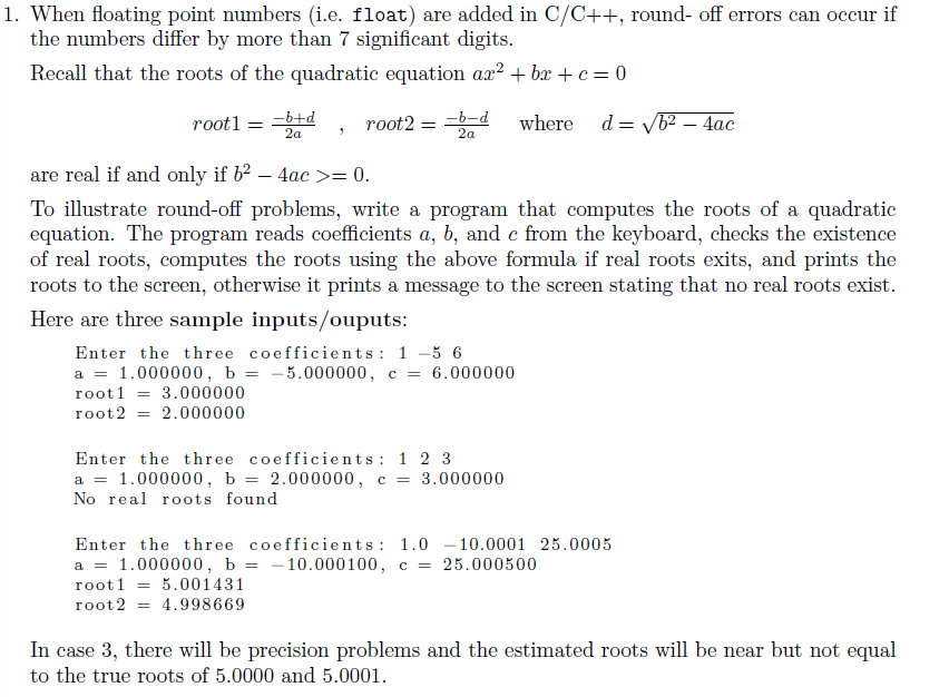  Write a program in C++ 1. When floating point numbers (i.e.