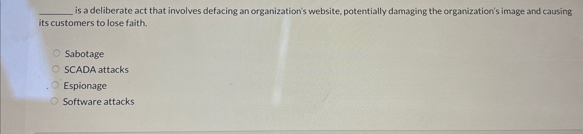  q, is a deliberate act that involves defacing an organization's website,
