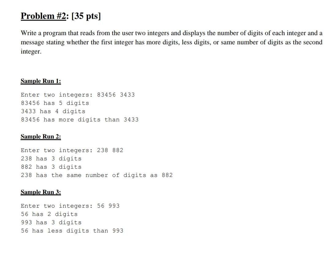  Problem #2: [35 pts] Write a program that reads from the