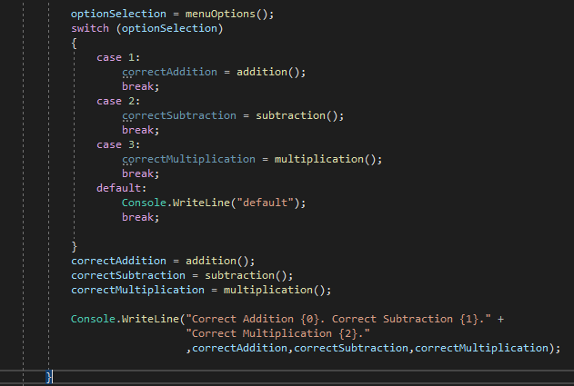 I am trying to create a simple math testing program that allows