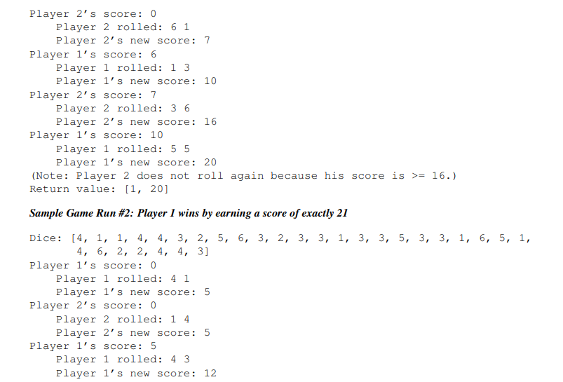 dice instead of playing cards. The function blackjack.dice) will simulate the game