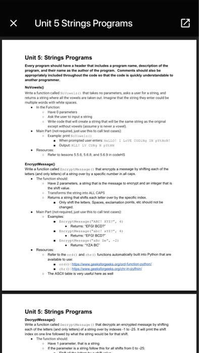  X Unit 5 Strings Programs Unit 5: Strings Programs Every program