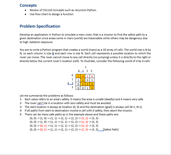 Python Spring Lab Assignment 2 - Mars Rover using Recursion. Please include