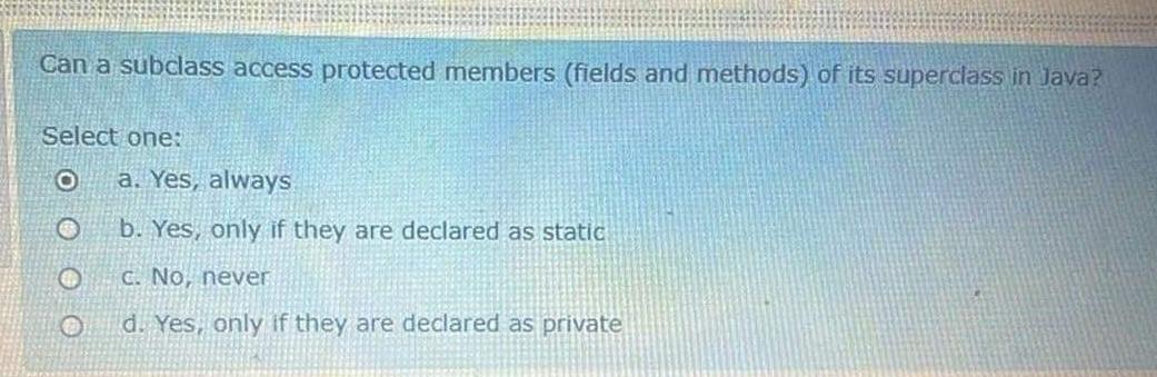  Can a subclass access protected members (fields and methods) of its