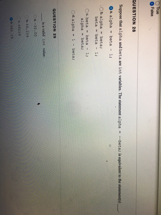  Suppose that alpha and beta are int variables. The statement alpha