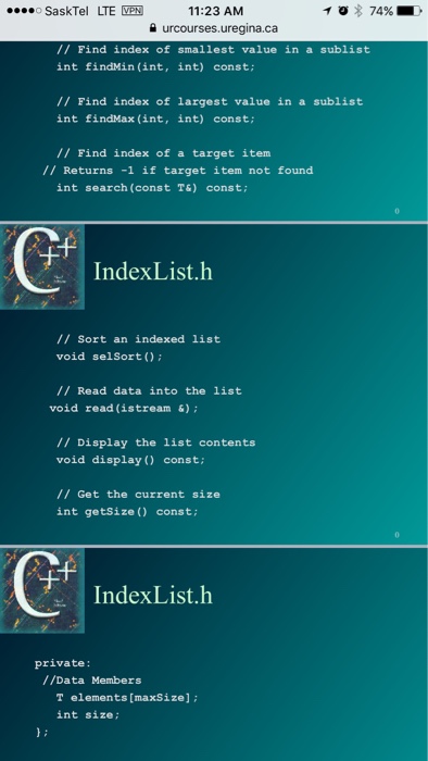 . Sort an indexed list using the selection sort algorithm (declared in