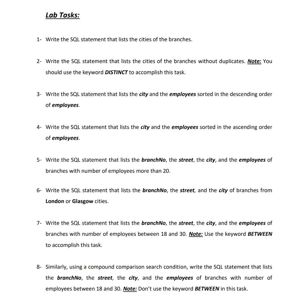 at the bottom of this file. Consider the Branches table as follows.