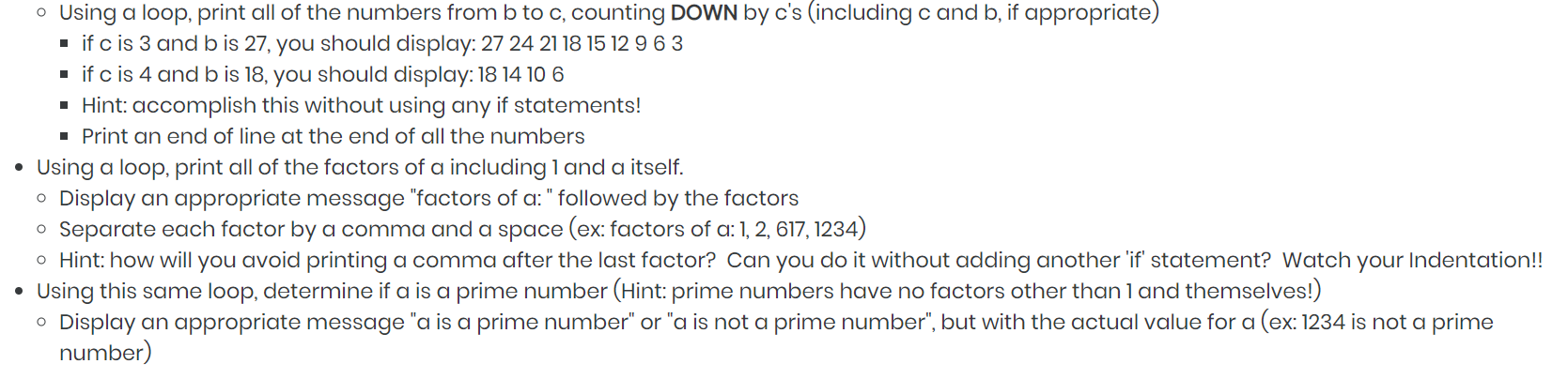 an appropriate message "a is greater than b" or "a is not