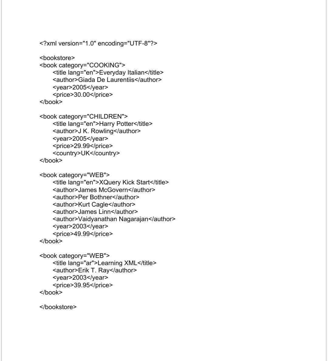 for this XML sheet, answer the following questions Advanced Database Everyday Italian