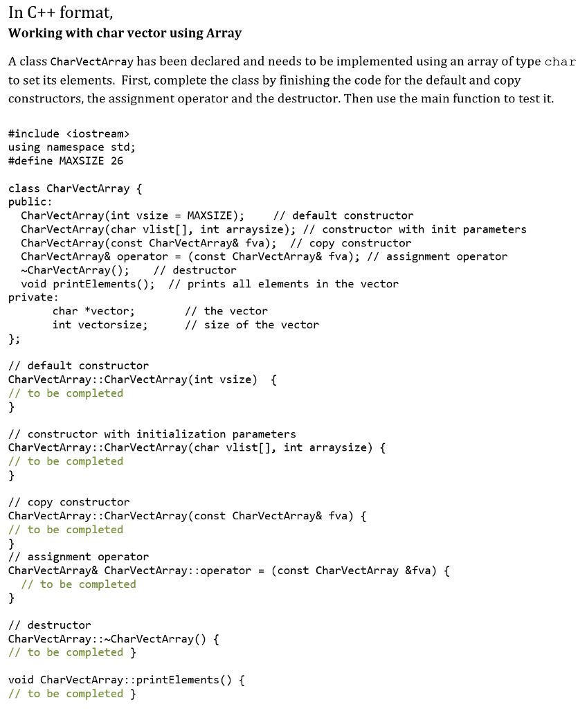  In C++ format, Working with char vector using Array A class