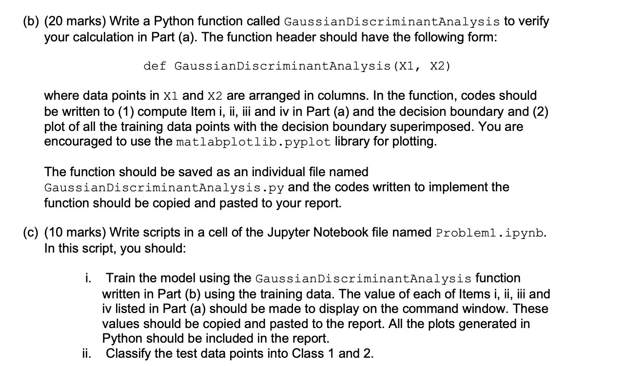 and X2train are training data points in Class 1 and 2, respectively.