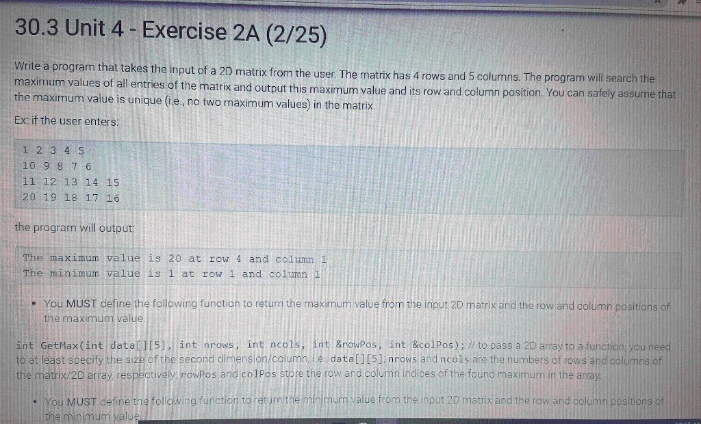  Answer in c++ 30.3 Unit 4 - Exercise 2A (2/25) Write