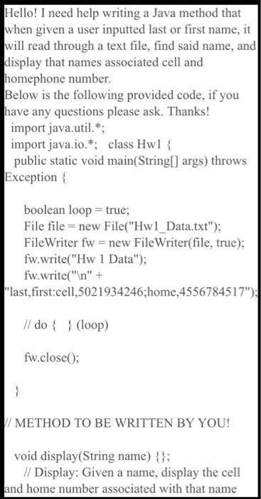  Hello! I need help writing a Java method that when given