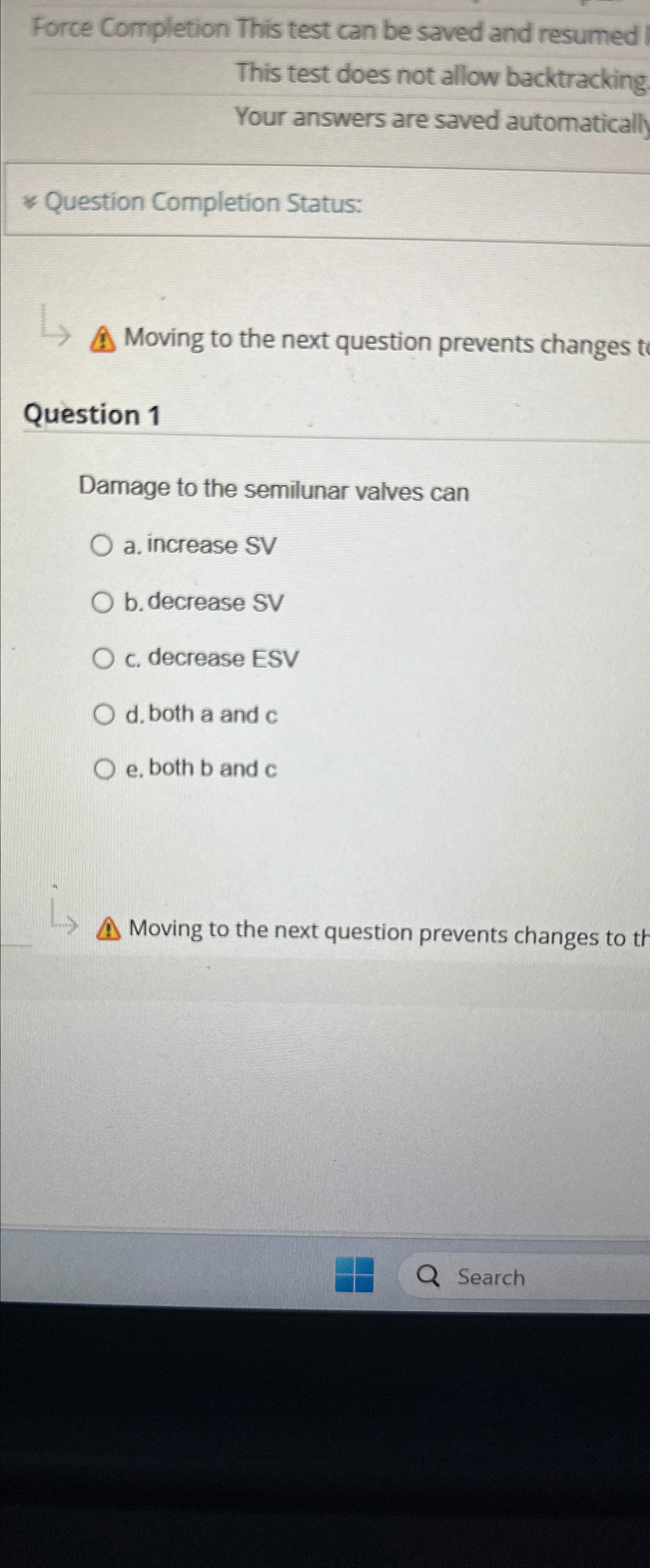  Force Completion This test can be saved and resumed This test