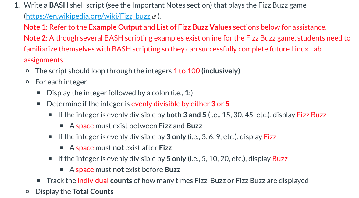  1. Write a BASH shell script (see the Important Notes section)