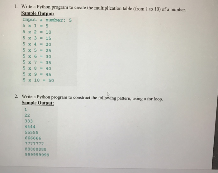  1. Write a Python program to create the multiplication table (from