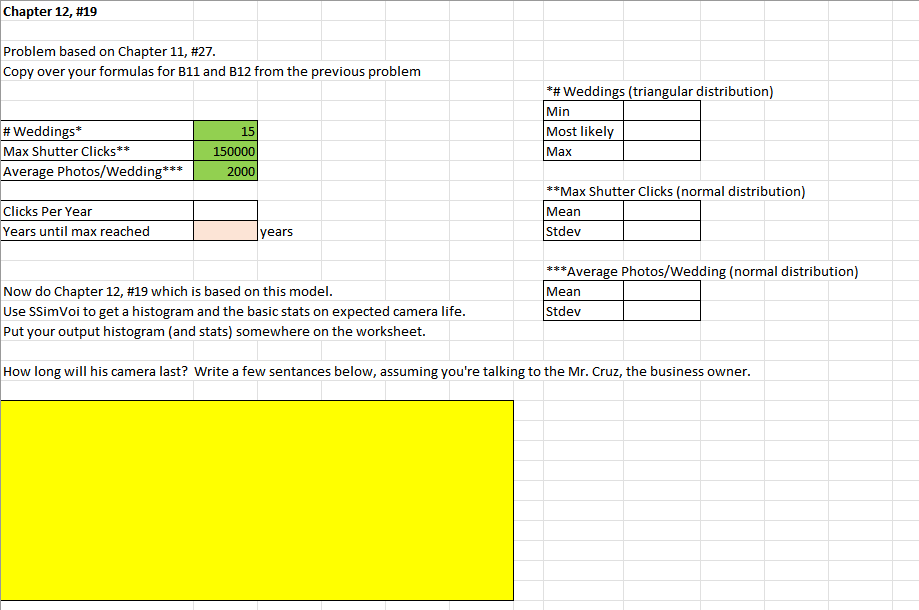 Please include excel statement Chapter 12, \#19 Problem based on Chapter 11,#27.