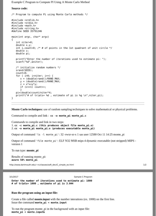  Example C Program to Compute Pl Using A Monte Carlo Method