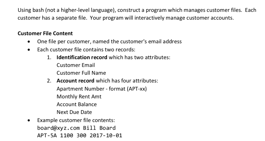 screen shots is the guide lines to the assignment. THANK YOU! proj1.bash