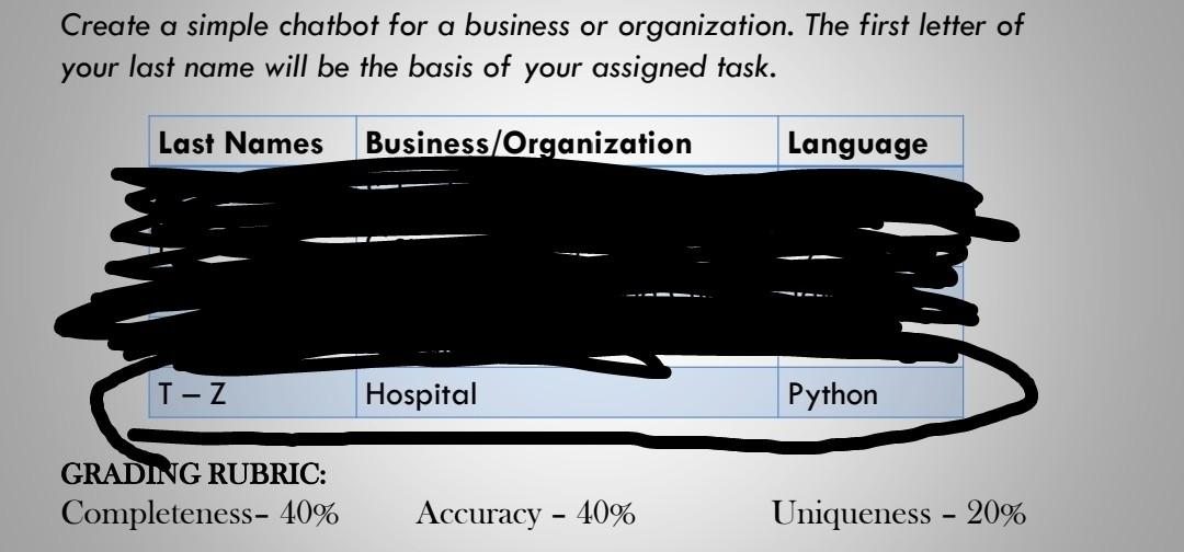 Create a simple chatbot for a business or organization. Using online