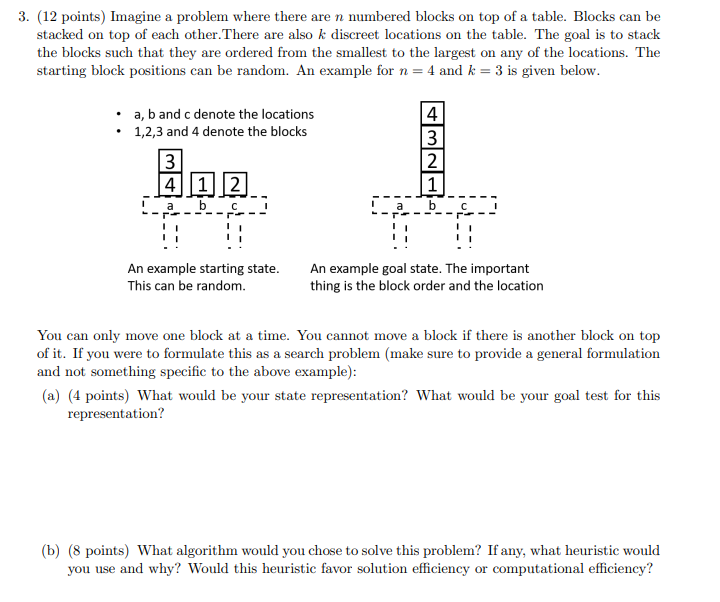 artificial intelligence subject 3. (12 points) Imagine a problem where there are
