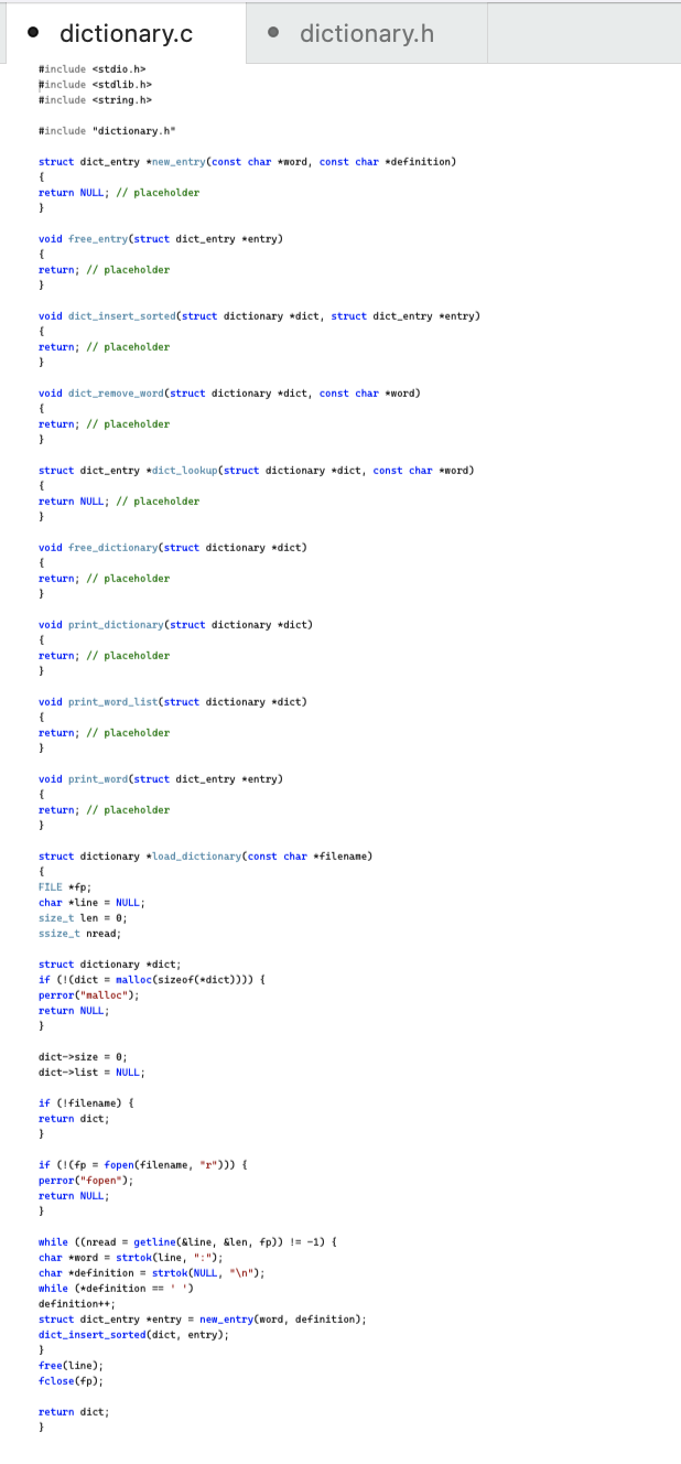 Hdefine ENTRY_H / Nunber of bytes allocated for mord storage in each