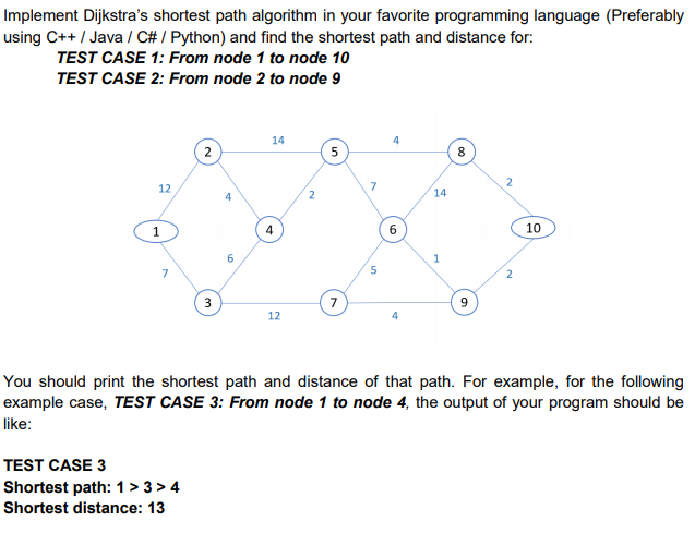 Implement Dijkstra's shortest path algorithm in your favorite programming language (Preferably