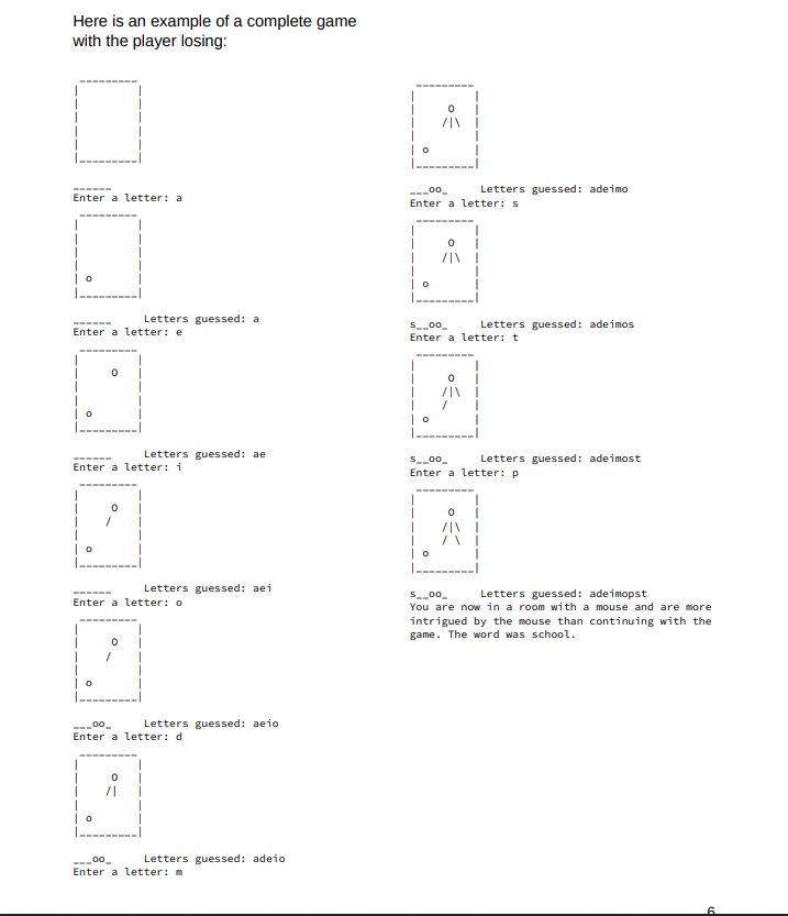 the list of letters already guessed (initially, this will be an empty