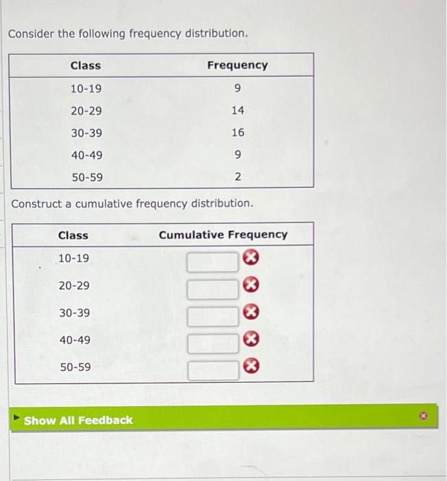  Consider the following frequency distribution. Construct a cumulative frequency distribution. More