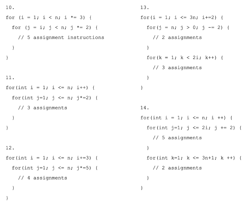 Analyze the following programs and show their time complexity functions and