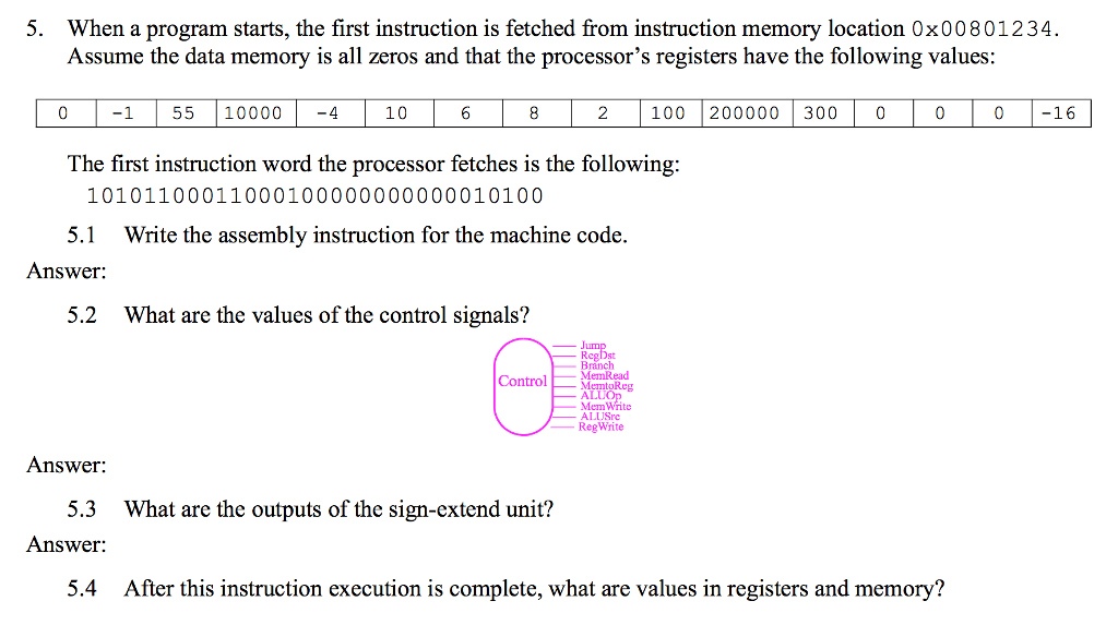  5. When a program starts, the first instruction is fetched from