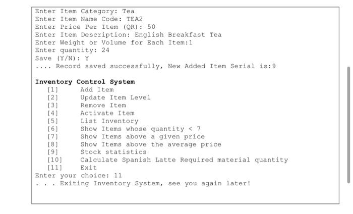 raw material, onpaper. The usual operations of the manager for the inventory