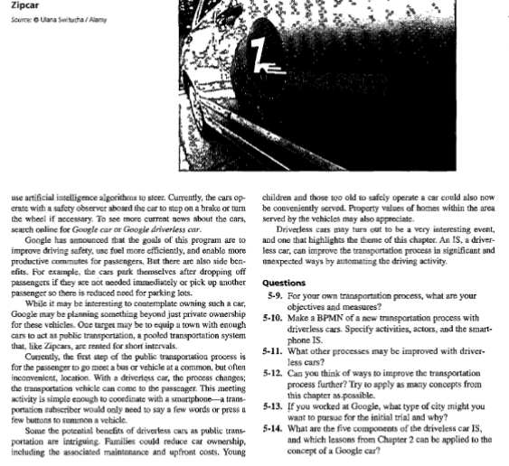 Conclusions and lessons learned,quttion 5-14 Zipcar use artificial intelligence algorithms to