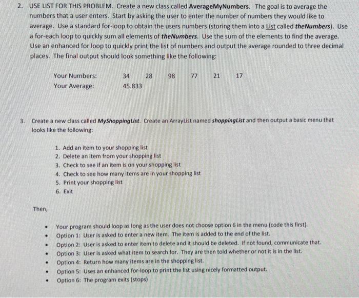  2. USE LIST FOR THIS PROBLEM. Create a new class called