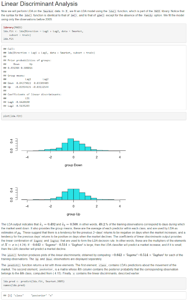 lab/assignment. Question: Textbook/Assignment: 4.7.3 Linear Discriminant Analysis Submit: the screenshot of the